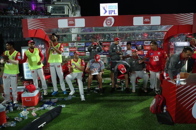 Kings XI Punjab team celebrate win during match 4 of the Vivo Indian Premier League Season 12, 2019 between the Rajasthan Royals and the Kings XI Punjab held at the Sawai Mansingh Stadium in Jaipur on the 25th March 2019