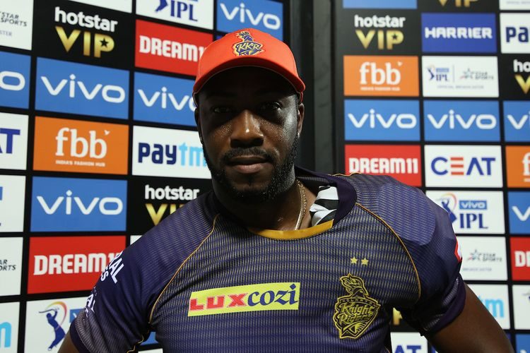 Andre Russell of Kolkata Knight Riders with orange cap during match 10 of the Vivo Indian Premier League Season 12, 2019