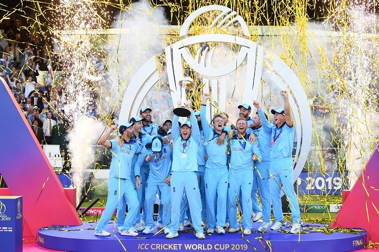 Trophy England after winning 2019 World Cup