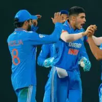 Colombo, Sri Lanka. 11th September 2023. Shardul Thakur of India (R) celebrates with teammates after taking the wicket of Mohammad Rizwan of Pakistan during the Asia Cup 2023 super four one-day international (ODI) cricket match between India and Pakistan